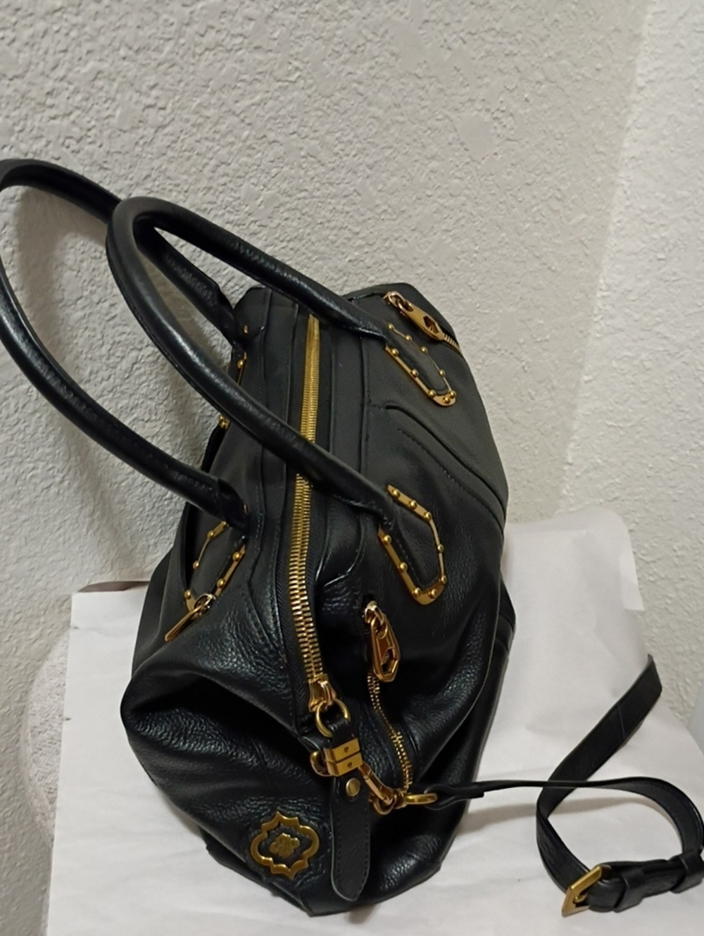 Yani Leather Satchel Handbag with Gold Hardware - - Picture 4 of 14